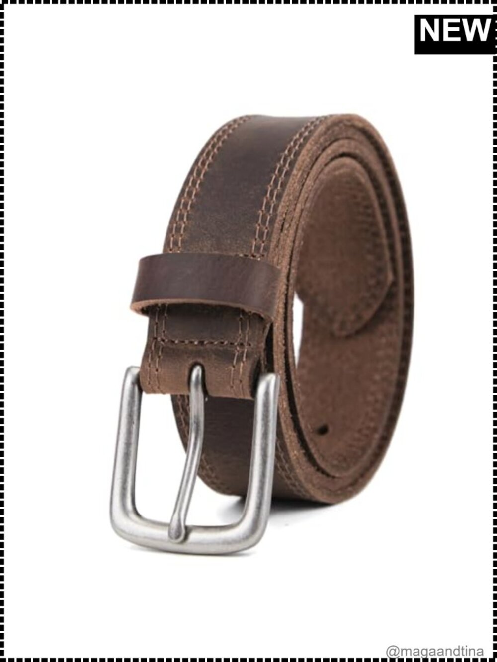 Full Grain Leather Heavy Duty Jean Belt Handmade Metal Buckle 1.4"